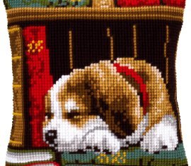 Dog sleeping on bookshelf  Собака, що спить на книжній полиці PN-0148118 VERVACO Подушка вышивка крестом | Набор | Купить - Салон рукоделия — Давайте создадим шедевр вместе