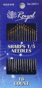 Длинные иглы для шитья с золотым ушком Royal  Sharps 1/5 (16шт) 06011  Royal