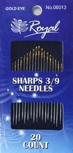 Длинные иглы для шитья с золотым ушком Sharps 3/9 (20шт 06013 Royal