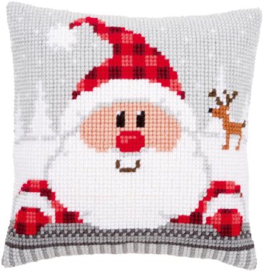 Santa in a plaid hat Санта в картатій шапці PN-0148061 VERVACO Подушка вышивка крестом | Набор | Купить - Салон рукоделия — Давайте создадим шедевр вместе