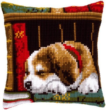 Dog sleeping on bookshelf  Собака, що спить на книжній полиці PN-0148118 VERVACO Подушка вышивка крестом | Набор | Купить - Салон рукоделия — Давайте создадим шедевр вместе