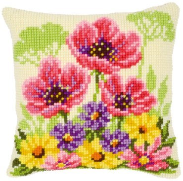 Flowers field poppies Квіти польові маки PN-0143708 VERVACO Подушка вышивка крестом | Набор | Купить - Салон рукоделия — Давайте создадим шедевр вместе