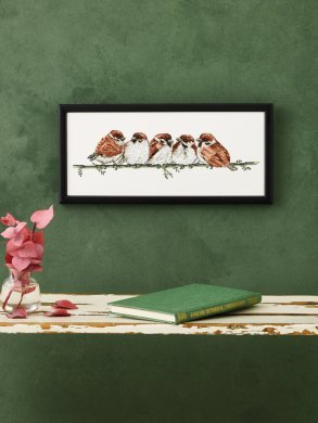 Горобці House sparrow  92-2441 Permin - Набір для вишивання хрестиком | Салон рукоділля