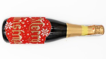Етикетка на шампанське з Новим роком N-025 GOLDEN KEY вишивка бісером - Салон рукоділля
